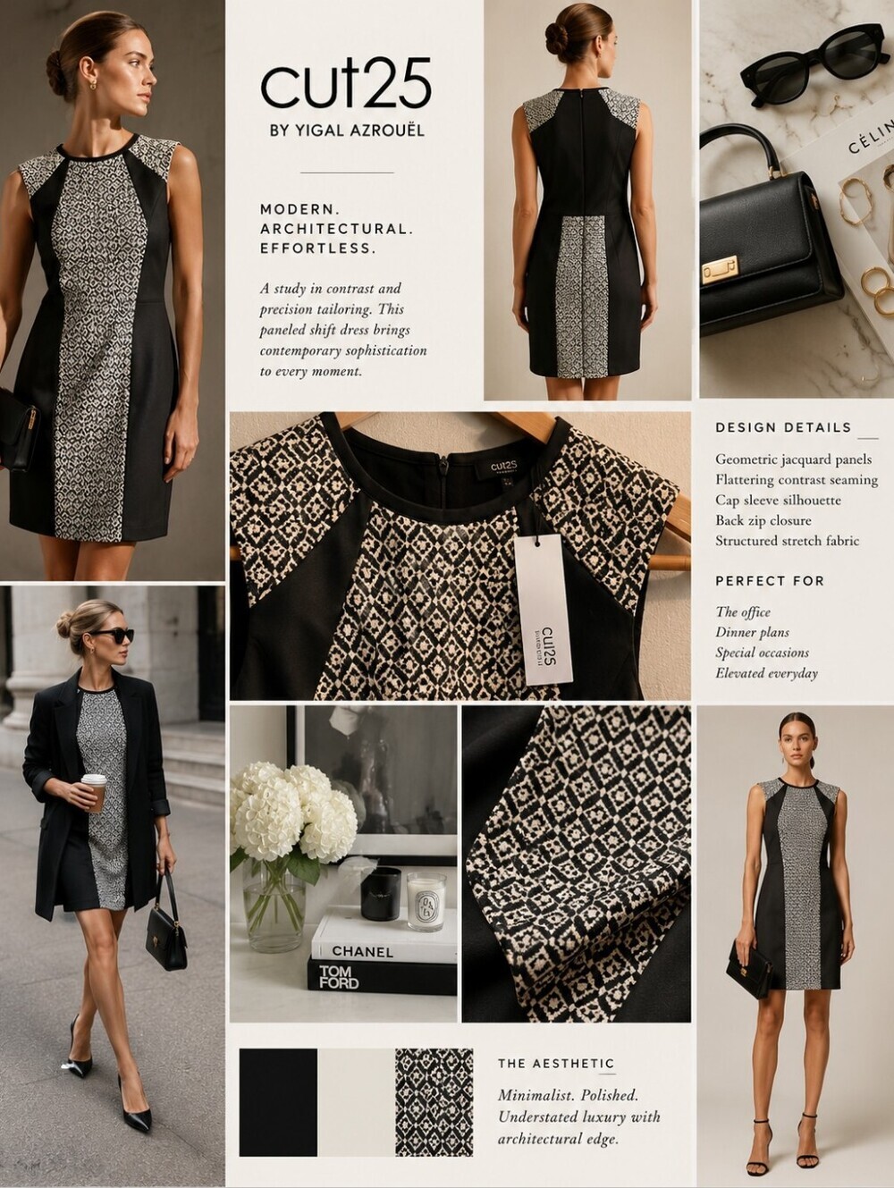 NWT Cut25 by Yigal Azrouël Paneled Sheath Shift Dress Black White Blue - 0